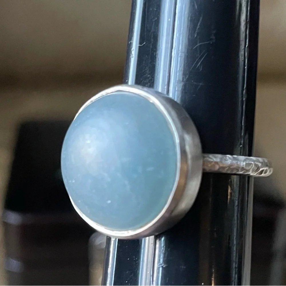 Matte Aquamarine Sterling Silver Ring with textured band 925